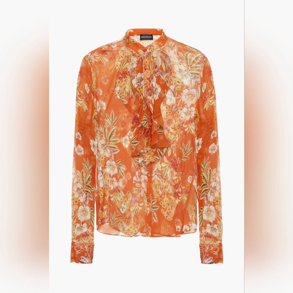 $224 NICHOLAS Cascade Silk Top Long Sleeve Size 2 XS Extra Small